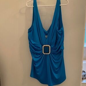 Cache Blue Tank Top with Embellished Buckle